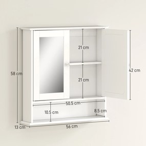 HomCom Dulap de Baie cu Oglindă, Spațiu Depozitare, 56x13x58 cm, Design Modern, Alb | Aosom Romania