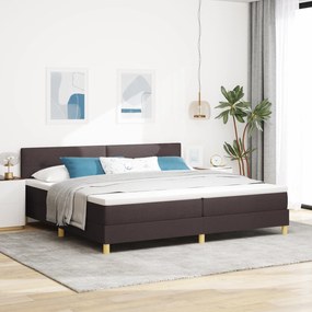 vidaXL Pat cu arcuri cu saltea și LED maro închis 200x200 cm din țesătură