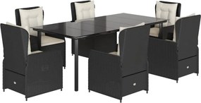 vidaXL Set mobilier de grădină cu perne, 7 piese, negru, poliratan