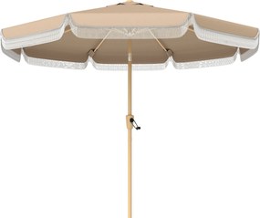 Outsunny Umbrelă de grădină pentru exterior 266 cm, umbrelă înclinabilă, franjuri, manivelă, 8 nervuri, țesătură poliester 180 g/m², kaki | Aosom Romania