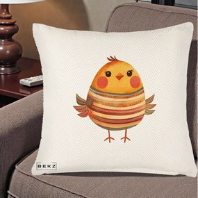 Perna Decorativa Pui Kawaii Portocaliu Dungi Calde, 40x40 cm, Crem Reliefat, Husa Detasabila, Perna Inclusa, BEKZ®