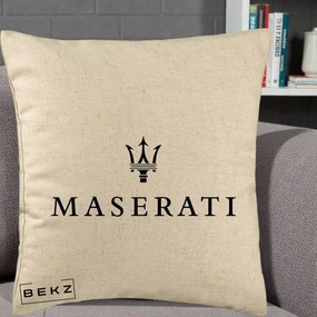 Perna Personalizata cu emblema Maserati, 40x40 cm, Bej, Husa Detasabila, Perna Inclusa, BEKZ®