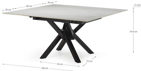 Masă de dining extensibilă cu blat din piatră cu blat suplimentar 90x150 cm Arlene – Marckeric
