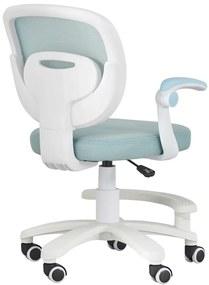 RESIGILAT- Scaun ergonomic pentru copii, spatar Mesh, cotiere rabatabile, inaltime reglabila, suport picioare reglabil, rotativ, Albastru deschis