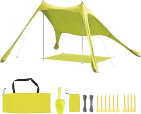 Outsunny Cort de plajă pliabil cu saltea UPF50+, stâlpi din aluminiu, lopată, țăruși și geantă de transport verde | Aosom Romania