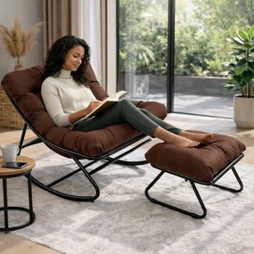 Balansoar cu scaun pentru suport picioare, cadru metalic, pentru uz interior și exterior, rezistent până la 150 kg, Maro