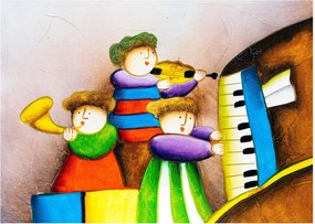 Tablou pe sticlă - Muzicanții, pictură (70x50 cm)