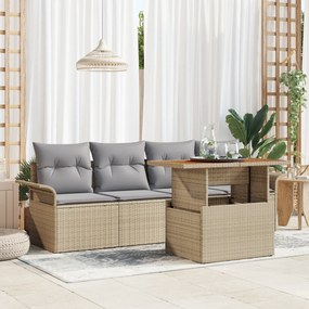 vidaXL Set de canapele grădină 5 piese cu perne, din rattan poliester, bej, din acacia