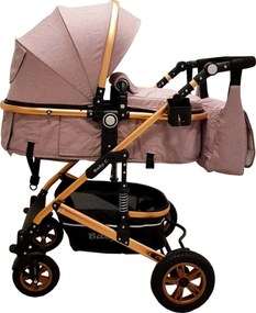 Carucior nou nascuti 3 in 1 Baby Care™ PRO 531 , Cu geanta Bebe inclusa, Cadru Aluminiu Gold, Amortizoare, Roti din cauciuc plin AVE, Landou, Scoica