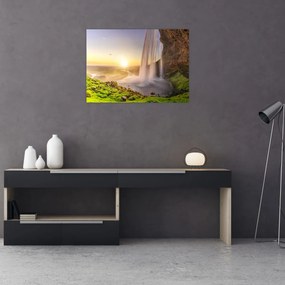 Tablou pe sticlă - Seljalandsfoss din spatele peșterii (70x50 cm)
