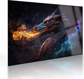 Tablou pe sticlă - Dragon scuipând flăcări (70x50 cm)