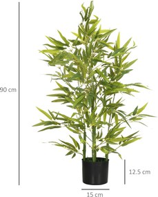 HOMCOM Plantă Artificială de Bambus Înaltă de 90 cm cu 504 Frunze din PEVA și PP Verde cu Ghiveci de Ciment Ø15x12.5 cm | Aosom Romania