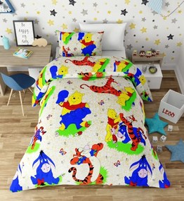 Lenjerie de pat copii bumbac Winnie the Pooh crem /160x200 cm dimensiune standard