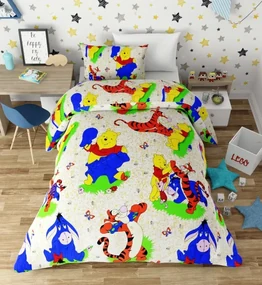 Lenjerie de pat copii bumbac Winnie the Pooh crem /160x200 cm dimensiune standard