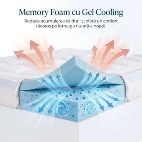 Topper saltea memory foam cu gel racoritor ELEMUSE, 7 cm, husa detasabila lavabila