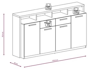 Comodă LEBY, Stejar Sonoma/Alb