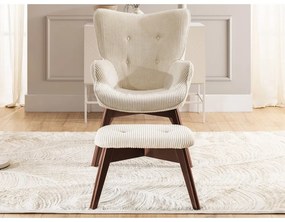 Fotoliu cu taburet bej cu tapițerie din catifea reiată Niko – Ropez