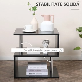 Masa Modernă Joasă de Salon cu 2 Rafturi din Lemn, Negru, 50x50x50cm, Design Elegant și Funcțional | HOMCOM | Aosom România