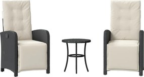 vidaXL Set bistro cu perne, 3 piese, negru, poliratan
