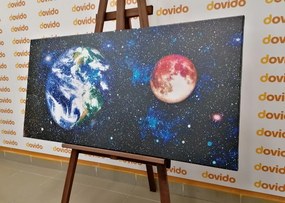 Tablou planeta Pământ și Luna roșie