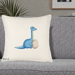 Perna Decorativa Brontosaur cu Ou, 40x40 cm, Crem Reliefat, Husa Detasabila, Perna Inclusa, BEKZ®