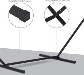 Outsunny Suport pentru Hamac, Capacitate Maximă 150Kg, Structură din Metal Rezistent, Negru, 360x92x115cm | Aosom Romania