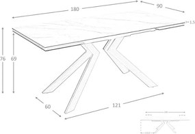 Masa extensibila deosebita design LUX Walnut-Marble 180-260x90cm