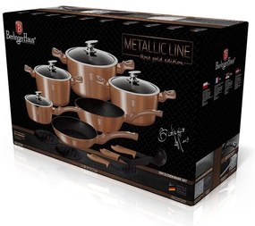 Set oale si tigai marmorate, cu capace, Rose Gold Metalic Line 15 piese Berlinger Haus BH 1224N, antiaderente, design elegant, inductie