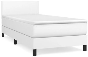 3140982 vidaXL Pat box spring cu saltea, alb, 90x200 cm, piele ecologică