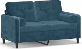 vidaXL Canapea cu 2 locuri cu pernuțe, albastru, 120 cm, catifea