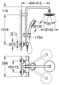 Coloana de dus cu baterie termostatata Grohe Tempesta Cosmopolitan 160