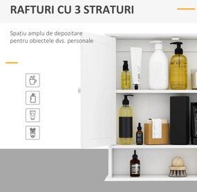 HomCom Dulap de Baie cu Oglindă, Spațiu Depozitare, 56x13x58 cm, Design Modern, Alb | Aosom Romania