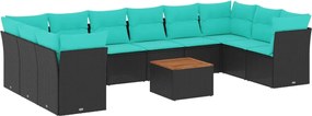 vidaXL Set canapele de grădină cu perne, 11 piese, negru, poliratan