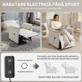 HOMCOM Fotoliu Reclinabil Electric cu Motor Brushless și Suport pentru Picioare, Crem | Aosom Romania