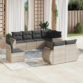 3221641 vidaXL Set mobilier de grădină cu perne, 8 piese gri deschis poliratan