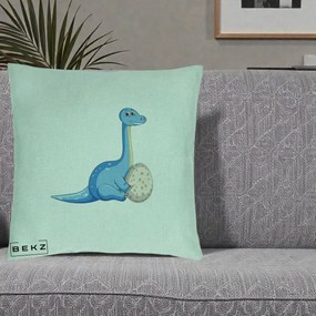 Perna Decorativa Brontosaur cu Ou, 40x40 cm, Verde Menta, Husa Detasabila, Perna Inclusa, BEKZ®