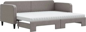 vidaXL Pat de zi cu extensie și saltele, gri taupe, 80x200 cm, textil