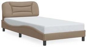 3207985 vidaXL Cadru de pat cu tăblie, cappuccino, 100x200 cm, piele ecologică