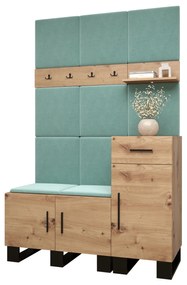 Set mobilier pentru hol Amanda 5 (Stejar artisan + verde). 1085895
