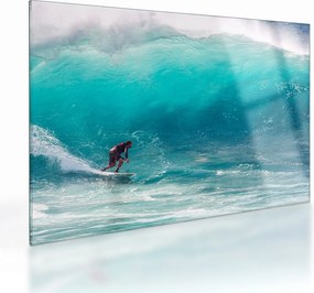 Tablou pe sticlă - Surfer în valuri (70x50 cm)