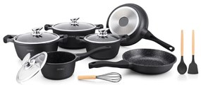 Set oale si tigai marmorate, antiaderente, 10 piese Royalty Line BS1010M Negru, curatare usoara, inductie