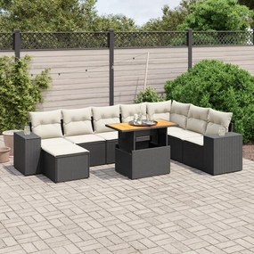 3275961 vidaXL Set mobilier de grădină cu perne, 9 piese, negru, poliratan