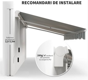 Outsunny Copertină Retractabilă cu Braț Pliabil și Protecție UV, 395x 245 cm, Verde și Alb | Aosom Romania