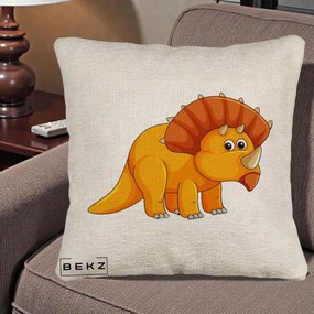 Perna Decorativa Triceratops Portocaliu, 40x40 cm, Bej Canapea, Husa Detasabila, Perna Inclusa, BEKZ®