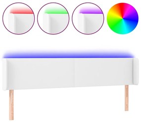 vidaXL Tăblie de pat cu LED, alb, 163x16x78/88 cm, piele ecologică