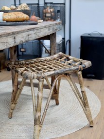 Taburet din rattan împletit, aspect natural