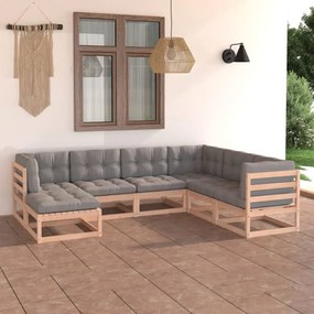 3076754 vidaXL Set mobilier de grădină cu perne, 7 piese, lemn masiv de pin