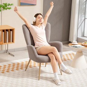 Fotoliu Modern Imbottito de Sufragerie HOMCOM, Fotoliu de Dormitor în Țesătură Sherpa cu Spătar Înalt și Brațe, Fotoliu Relax cu Cadru din Oțel pentru Sufragerie, Gri Deschis | Aosom Romania