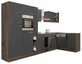 Mobilă de bucătărie de colț Yorki 370, corp din stejar Yorki, cu față antracit satinat