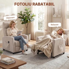 HOMCOM Fotoliu Masaj Reclinabil Manual 160°, Chenille, Suport Picioare, Telecomandă, Buzunare, Crem | Aosom Romania